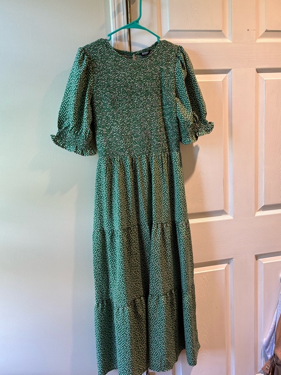 BTFBM Dresses & Skirts - Floral Green Tiered Maxi Dress with Puff Sleeves